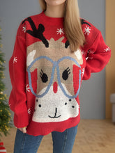 Load image into Gallery viewer, Reindeer Round Neck Dropped Shoulder Sweater
