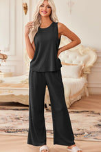 Load image into Gallery viewer, Waffle-Knit Round Neck Tank and Pants Set
