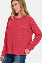 Load image into Gallery viewer, Zenana Full Size Contrast Stitching Brushed Ribbed Hacci Knit Top
