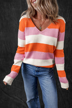 Load image into Gallery viewer, Color Block V-Neck Long Sleeve Sweater
