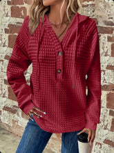 Load image into Gallery viewer, Full Size Texture Button Detail Drawstring Long Sleeve Hoodie
