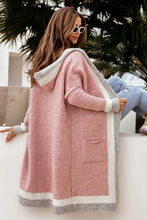 Load image into Gallery viewer, Pocketed Contrast Long Sleeve Hooded Cardigan
