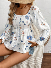 Load image into Gallery viewer, Smocked Floral Scoop Neck Flounce Sleeve Blouse
