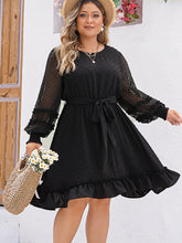 Load image into Gallery viewer, Plus Size Swiss Dot Round Neck Long Sleeve Dress
