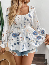 Load image into Gallery viewer, Smocked Floral Scoop Neck Flounce Sleeve Blouse
