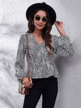 Load image into Gallery viewer, Ruched Printed V-Neck Long Sleeve Blouse
