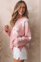 Load image into Gallery viewer, Pearl Trim Flower Round Neck Sweater
