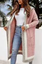 Load image into Gallery viewer, Pocketed Contrast Long Sleeve Hooded Cardigan
