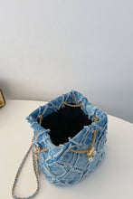 Load image into Gallery viewer, Chain Drawstring Raw Edge Denim Bucket Bag
