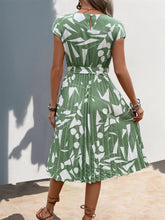 Load image into Gallery viewer, Tied Pleated Printed Cap Sleeve Dress
