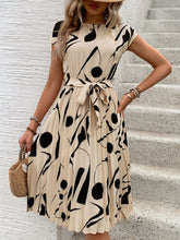 Load image into Gallery viewer, Tied Pleated Printed Cap Sleeve Dress
