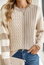 Load image into Gallery viewer, Cable-Knit Color Block Round Neck Sweater
