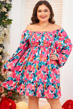 Load image into Gallery viewer, Plus Size Smocked Floral Square Neck Balloon Sleeve Dress
