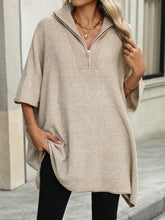 Load image into Gallery viewer, Slit Quarter Zip Half Sleeve Sweater
