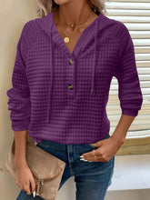 Load image into Gallery viewer, Full Size Texture Button Detail Drawstring Long Sleeve Hoodie
