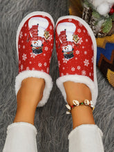 Load image into Gallery viewer, Snowman Print Flat Slippers with Faux Fur
