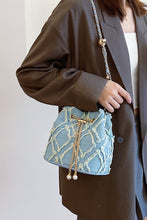 Load image into Gallery viewer, Chain Drawstring Raw Edge Denim Bucket Bag
