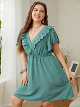 Load image into Gallery viewer, Plus Size Swiss Dot Ruffled Surplice Flutter Sleeve Mini Dress
