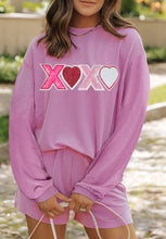 Load image into Gallery viewer, Valentine’s Day XOXO Heart Sequin Corded Long Sleeve Top and Shorts Set
