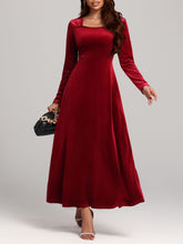 Load image into Gallery viewer, Square Neck Long Sleeve Velvet Dress
