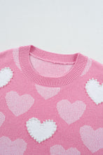 Load image into Gallery viewer, Pearl Trim Heart Round Neck Long Sleeve Sweater
