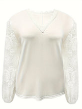 Load image into Gallery viewer, Plus Size Lace Detail V-Neck Long Sleeve T-Shirt
