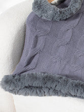 Load image into Gallery viewer, Fuzzy Hem Cable-Knit Poncho
