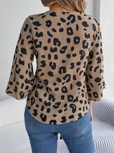 Load image into Gallery viewer, Tied Button Up Leopard V-Neck Blouse
