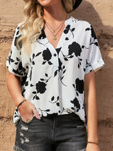 Load image into Gallery viewer, Full Size Printed Notched Short Sleeve Blouse
