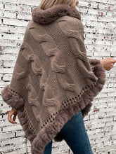 Load image into Gallery viewer, Fuzzy Hem Cable-Knit Poncho
