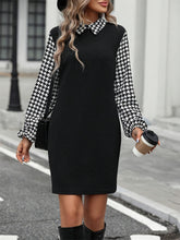 Load image into Gallery viewer, Houndstooth Collared Neck Long Sleeve Mini Dress
