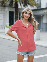 Load image into Gallery viewer, Textured Notched Short Sleeve Blouse
