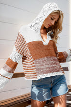 Load image into Gallery viewer, Double Take Full Size Openwork Contrast Long Sleeve Hooded Sweater
