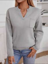 Load image into Gallery viewer, Pocketed Notched Long Sleeve Knit Top
