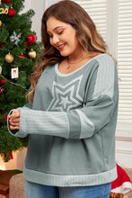 Load image into Gallery viewer, Plus Size Star Round Neck Long Sleeve Top
