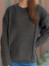 Load image into Gallery viewer, Cable-Knit Round Neck Long Sleeve Sweater
