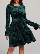 Load image into Gallery viewer, Tied Flower Print Round Neck Flounce Sleeve Dress
