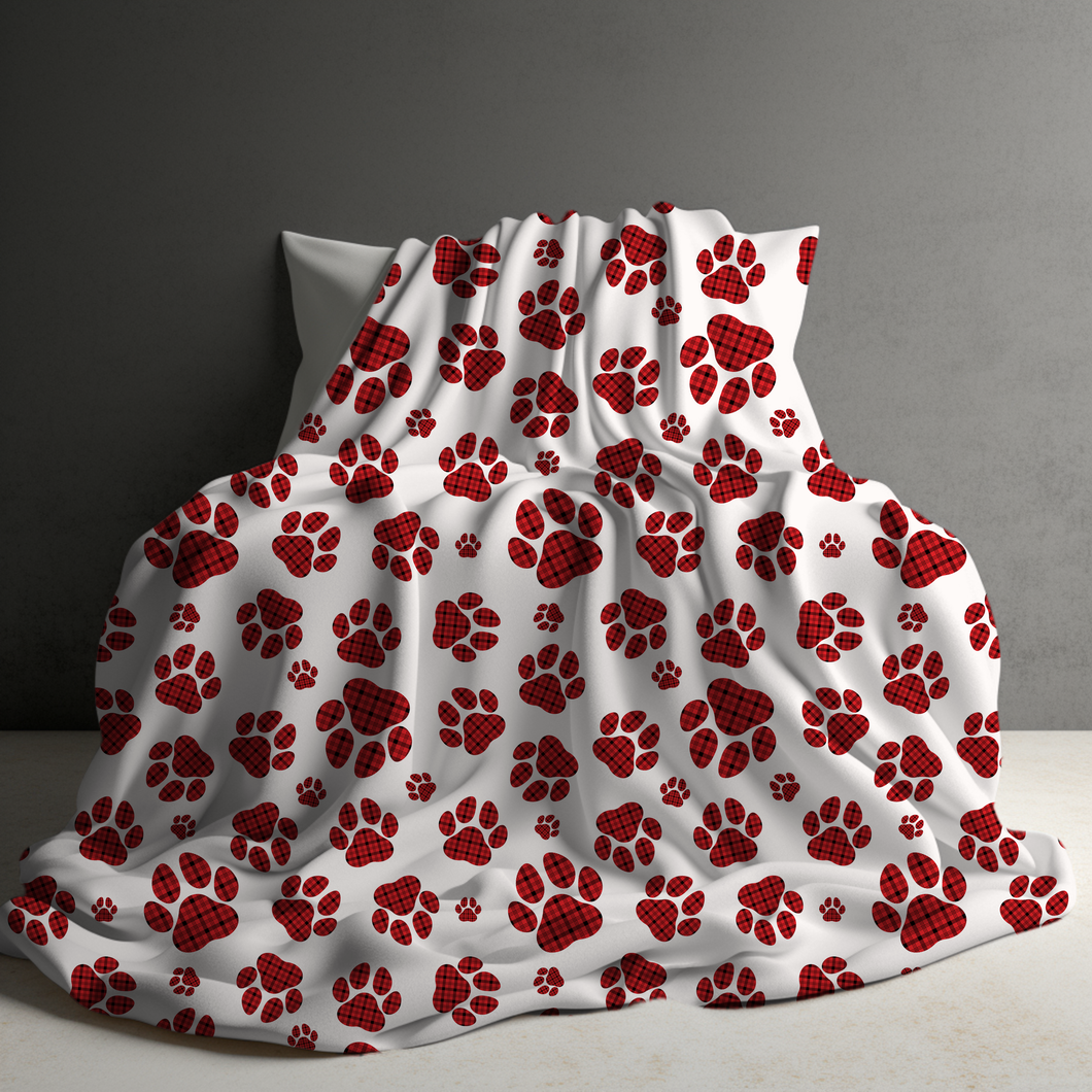 Blanket - Christmas - White Red Plaid Paw - PREORDER ENDS 10/10