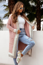 Load image into Gallery viewer, Pocketed Contrast Long Sleeve Hooded Cardigan

