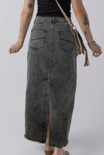 Load image into Gallery viewer, Raw Hem Midi Denim Skirt with Pockets
