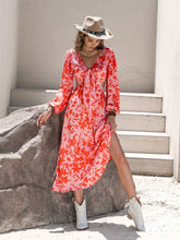 Load image into Gallery viewer, Tied Cutout Printed Long Sleeve Midi Dress
