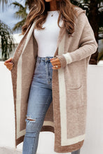 Load image into Gallery viewer, Pocketed Contrast Long Sleeve Hooded Cardigan
