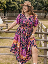 Load image into Gallery viewer, Plus Size Printed V-Neck Flutter Sleeve Midi Dress
