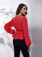 Load image into Gallery viewer, Ruched Printed V-Neck Long Sleeve Blouse
