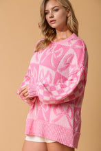 Load image into Gallery viewer, Double Take Full Size Checkered Bow Contrast Long Sleeve Sweater
