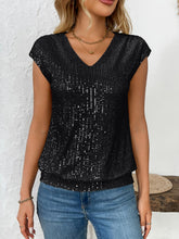 Load image into Gallery viewer, Sequin V-Neck Cap Sleeve Top
