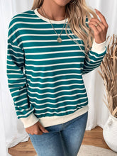 Load image into Gallery viewer, Perfee Striped Contrast Round Neck Long Sleeve Sweatshirt
