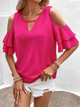 Load image into Gallery viewer, Cold Shoulder Flounce Sleeve Blouse
