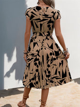 Load image into Gallery viewer, Tied Pleated Printed Cap Sleeve Dress
