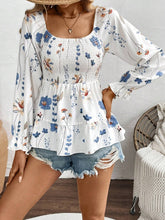 Load image into Gallery viewer, Smocked Floral Scoop Neck Flounce Sleeve Blouse
